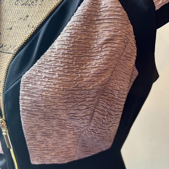 JAX Sheath Gold/Black Bodycon Dress SZ 6 Medium Short Sleeve Full Front Zipper - Picture 3 of 16